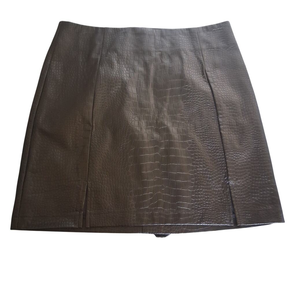 Blue Rain by Francesca’s Black Croc Embossed Faux Leather Mini Skirt M